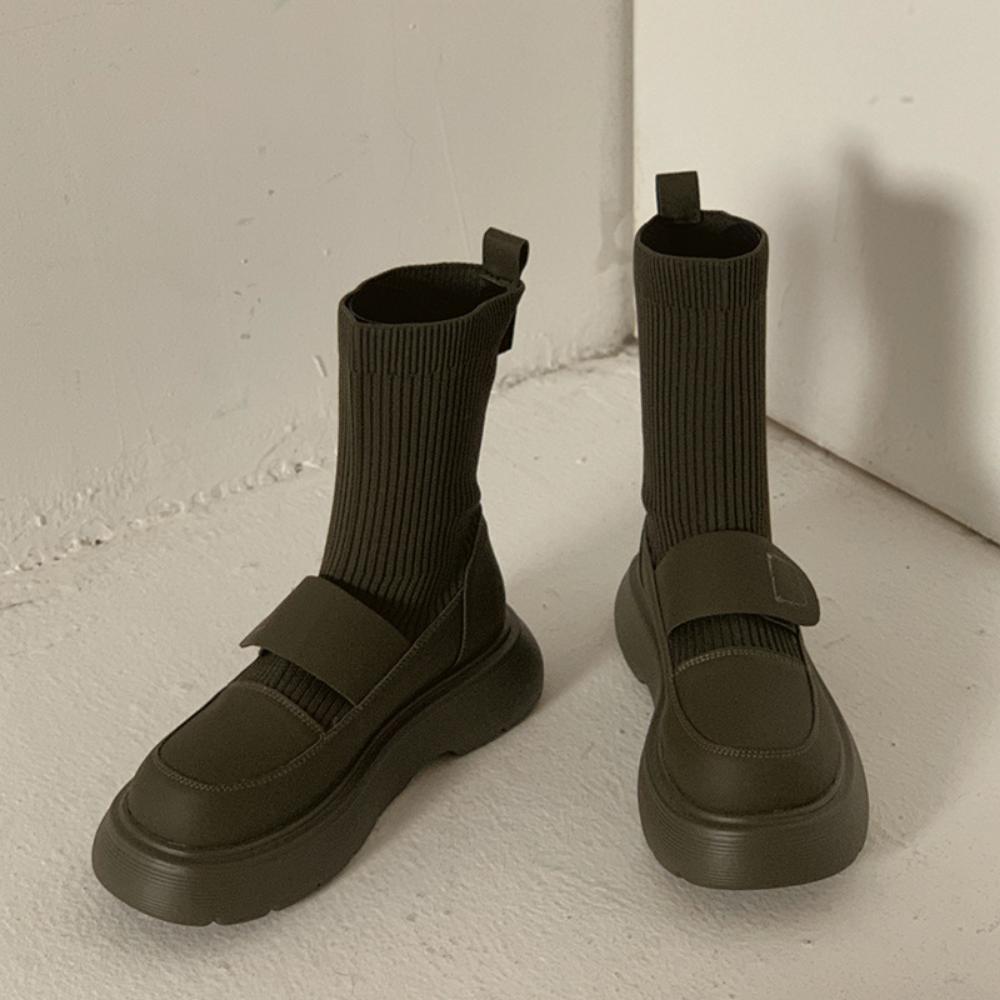 Fashion High Sock Boots For Women Round Toe Ladies Modern Rubber Female Shoes New Outside Platform Knee Stretch Boots