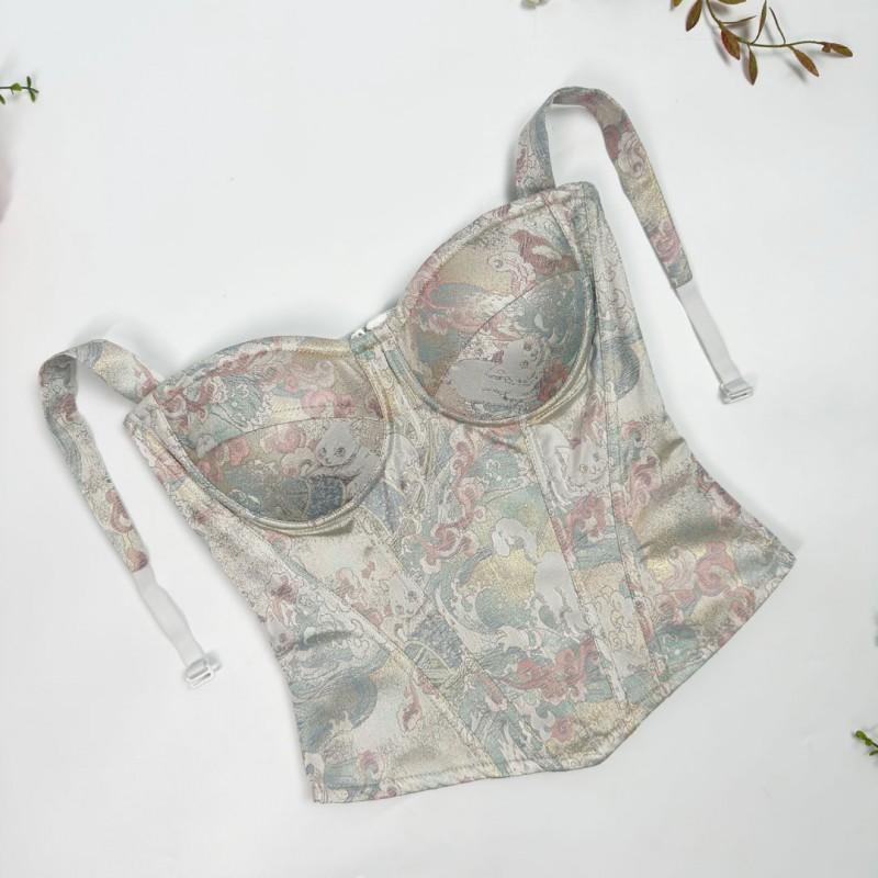 New Chinese Style Oil Painting Jacquard Shapewear Women Back Zipper Waist Slimming Daily Wear