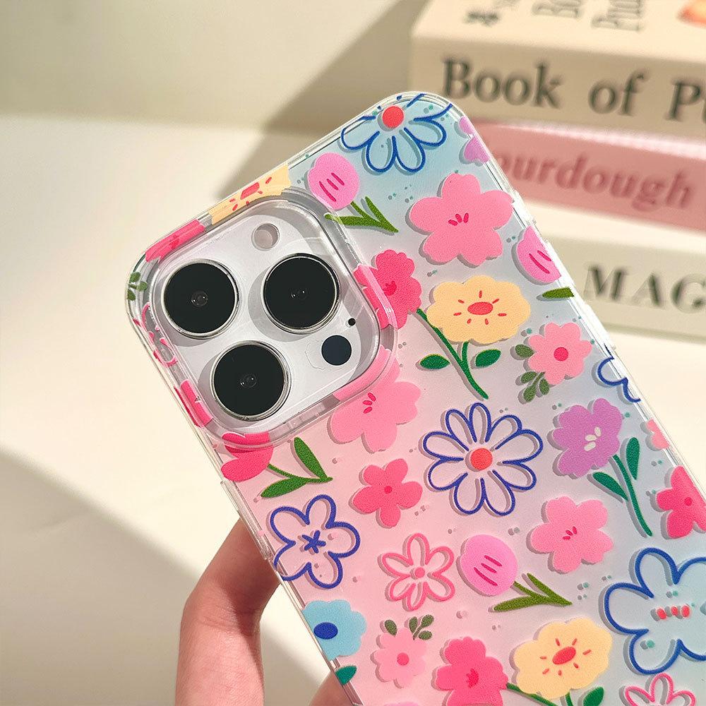 Applicable To Apple 16pro Full Screen Flower Mobile Phone Case Iphone15 Full Inclusive IMD Cartoon Lanyard Protective Cover 14 Women