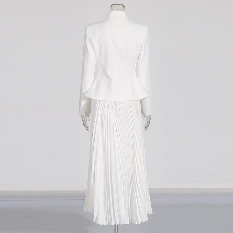 Elegantní oblek ve francouzském stylu: 2025 3D Vyšívaná bunda a Plisovaná sukně s vysokým pasem Dvoudílný