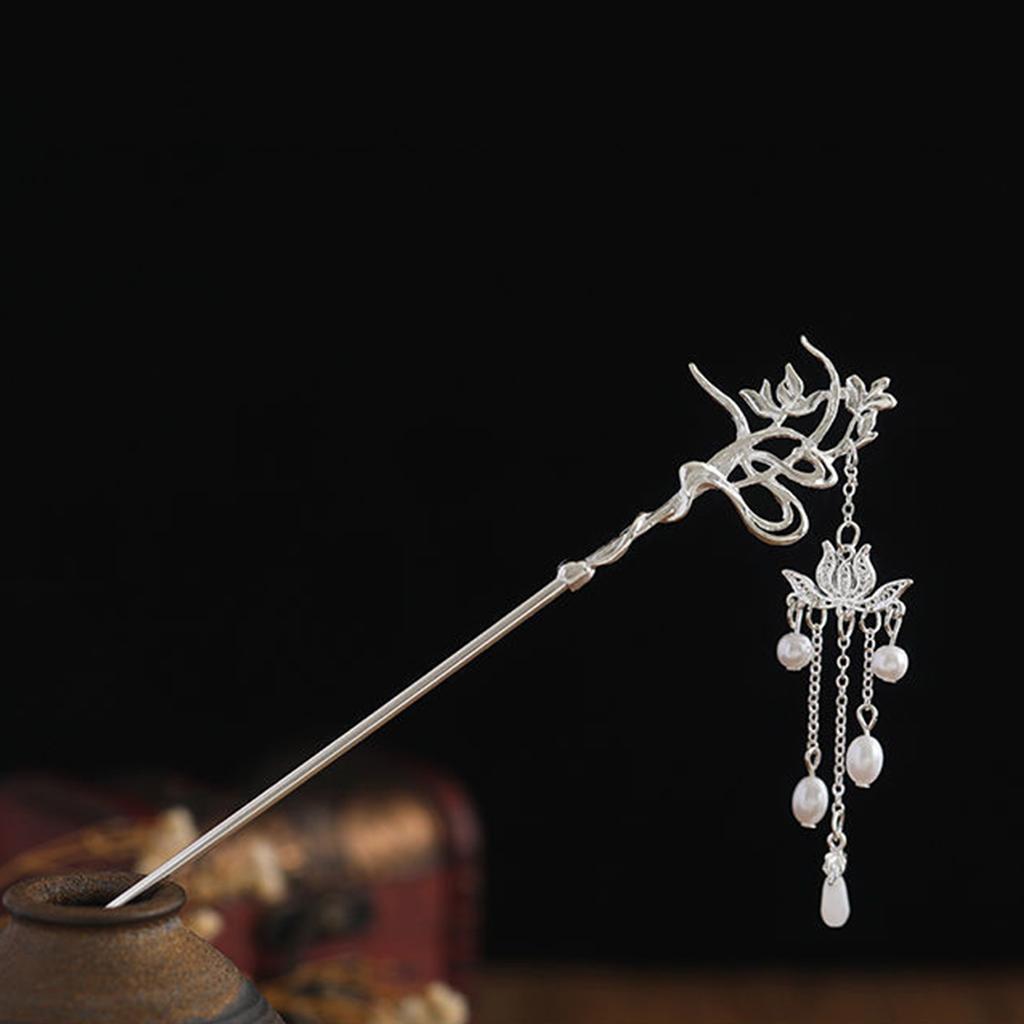 Chinese Style Vintage Hairpin Elegant Flower Vine Jade Stone Hair Stick Hanfu Cheongsam Evening Dress Hair Decor Accessories