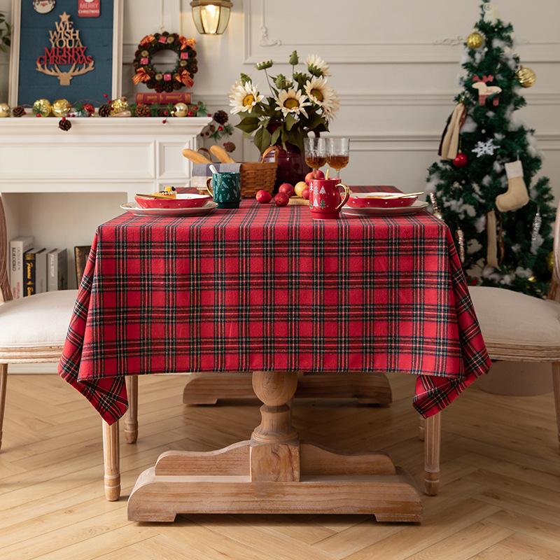Red And Green Plaid Tablecloth Cotton And Linen Art Table Cloth Christmas Party Decorative Cloth Rectangular Tablecloth Cover Cloth