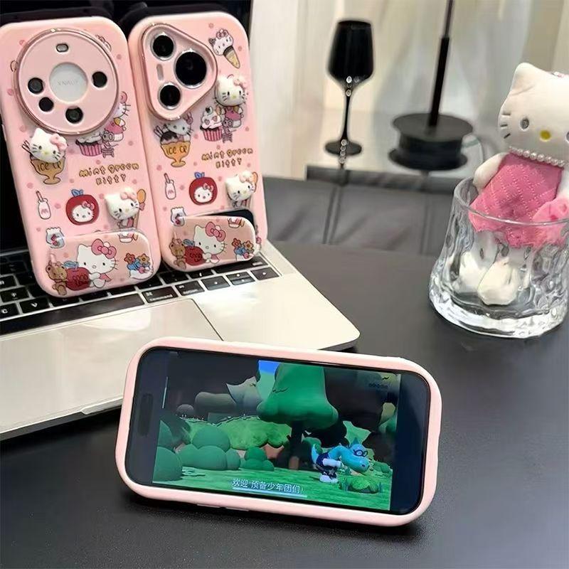 Cute Katie bracket is suitable for Apple 17PROMAX mobile phone case, Huawei Honor mobile phone case all-inclusive.
