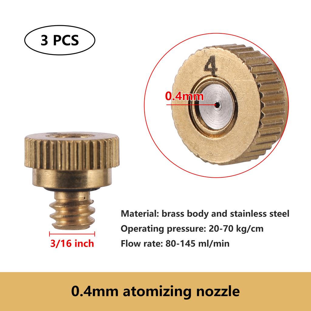 0.2/0.3/0.4/0.5mm Brass Spray Nozzle Atomizing Nozzle Kit for Cooling System 1/4" Tube Low Pressure Garden Yard Atomizing Nozzle