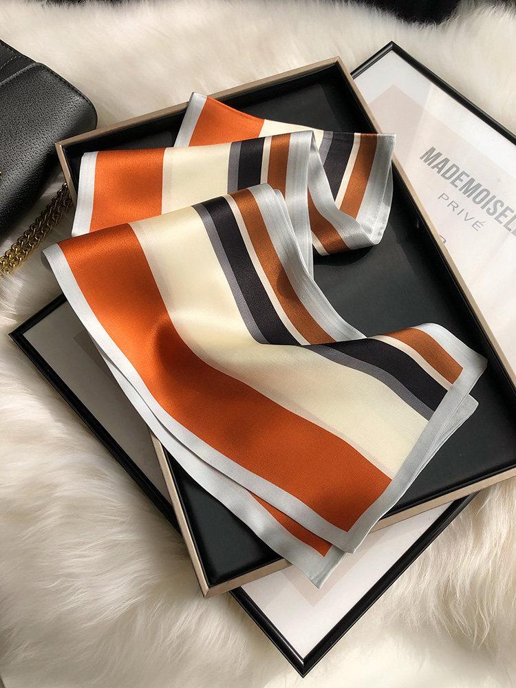 100% mulberry silk scarf 12 mmi 15 * 145 double-layer long ribbon versatile high-end striped silk scarf women