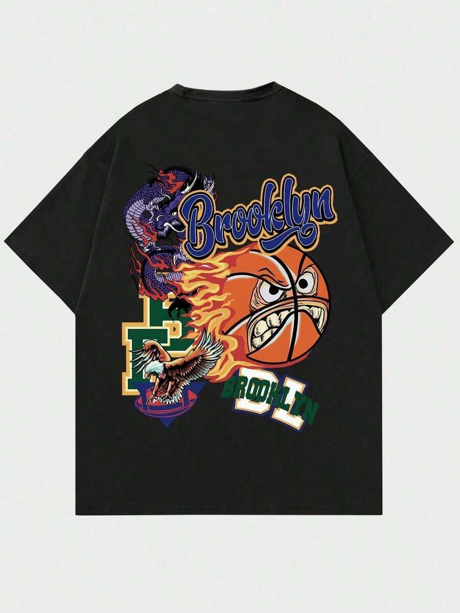 

Unisexs Casual Letter Cartoon Print TShirt for Street Style S