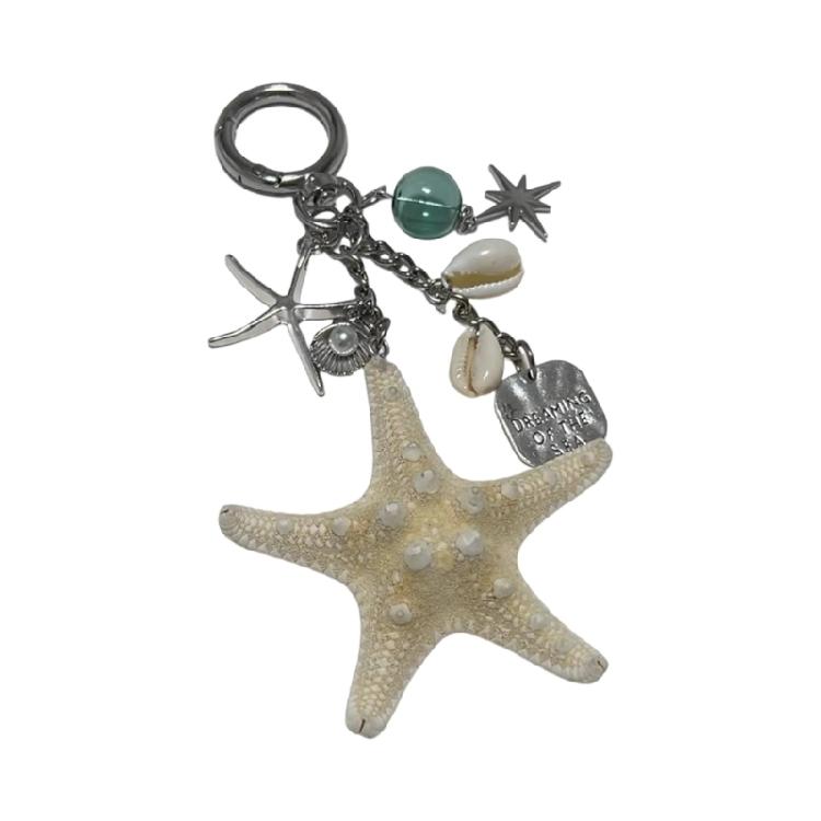 Portachiavi Stile Costiero con Conchiglia Stella Marina Pesce in Blu Vivace Tema Oceanico per Regali e Decorazione