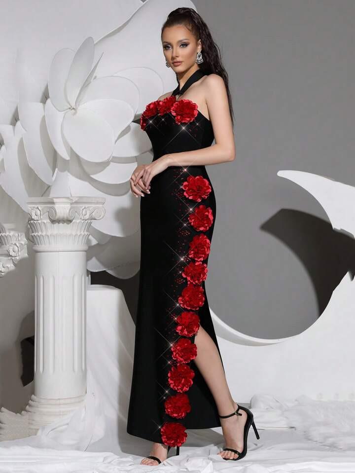 Floral One-Shoulder Bandage Party Dress - European & American African Fashion