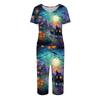 Women Two Piece Set Halloween Print Short Sleeve Top and Capri Pants Casual Lounge Wear Set for Daily Use and Seasonal Events