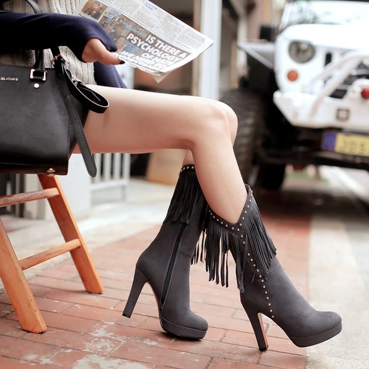 

Super high heel women s shoes medium boots fringed women s boots women s shoes 39 серый