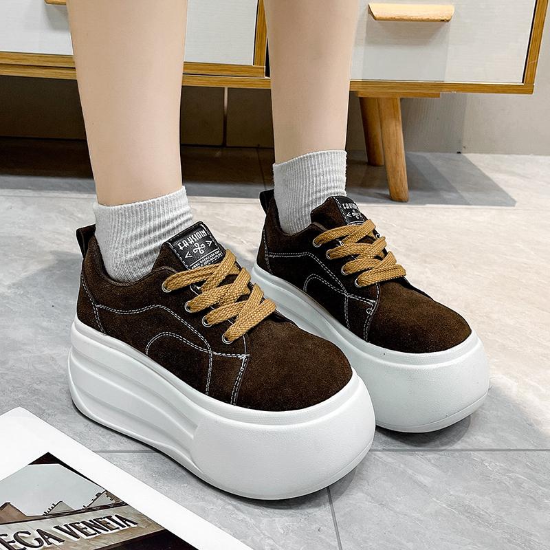 Fashion Microfiber Leather Sneakers Women Autumn Vulcanized Shoes 10CM Wedge Heels Skateboard High Platform Casual Sport Dad Shoes