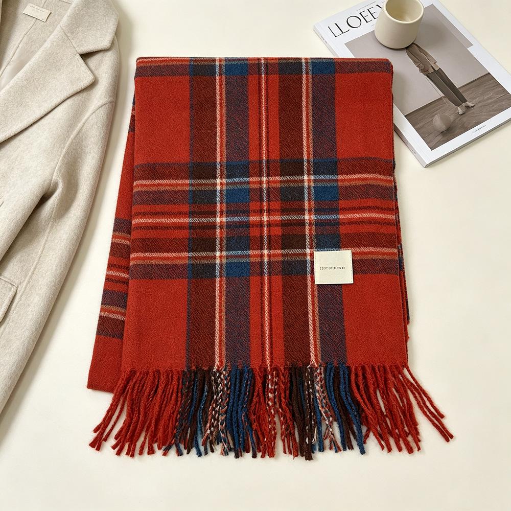 1116 new soft waxy blue and white plaid fringed scarf Korean warm autumn and winter thickened student high-end scarf