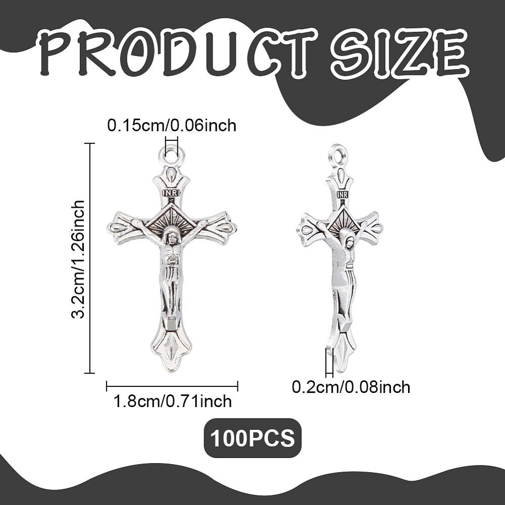 100 Pezzi Ciondoli in Lega Stile Tibetano Crocifisso Croce Charms Senza Cadmio e Senza Piombo Per Pasqua Argento Antico 32x18x2mm Foro: 1,5 millimetri