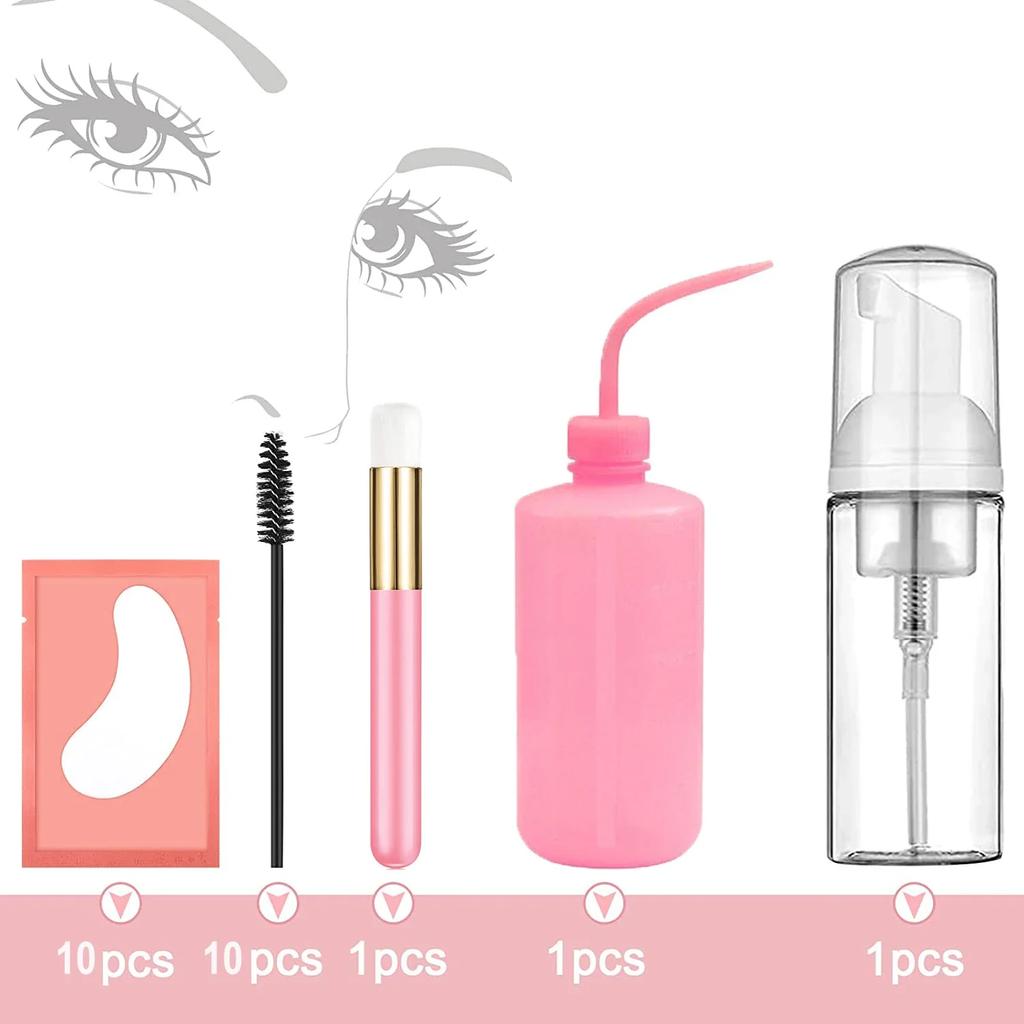 Eyelash Extension Cleaning Kit Lash Shampoo Brush Soap Foam Washing Bottle Mascara Wands Eyelash Gel Pads for Salon Supplies