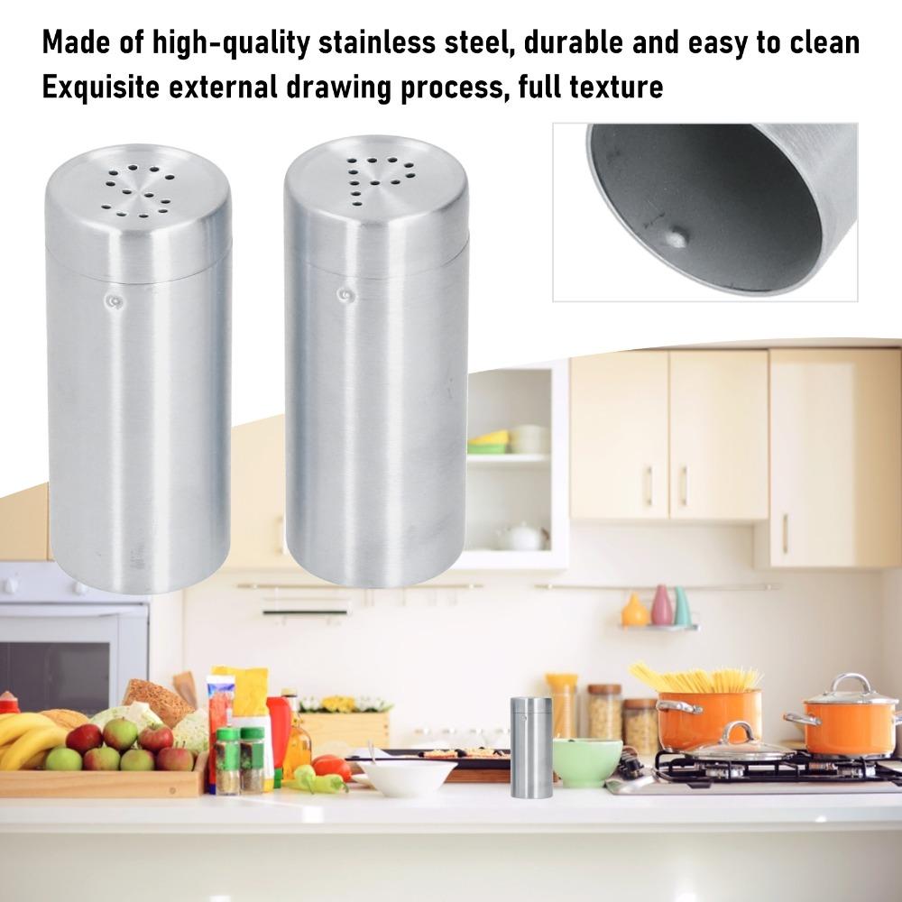 2Pcs Stainless Steel Salt Pepper Shaker Shaker Lids Dredge Shaker Seasoning Bottles  Dining Table