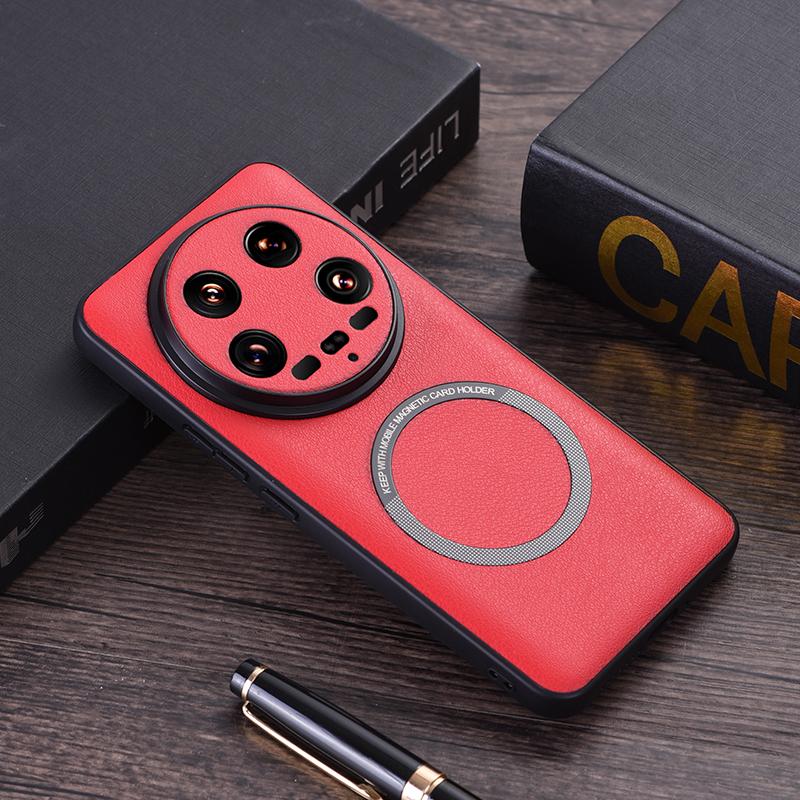 PU Leather Magsafe Case for Xiaomi 14 Ultra Magnetic Wireless Charging Shockproof Cover Shell for Xiaomi 14 14Pro 14Ultra