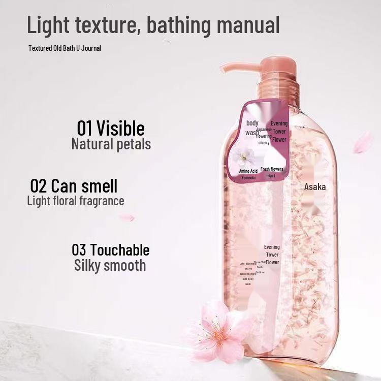 Asaka Petal Body Wash - Lily & Cherry, Long-lasting Fragrance, Hydrating & Moisturizing with Amino Acids.