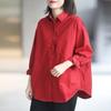 Solid Color Cotton and Linen Shirt Top for Women Autumn Loose Linen Shirt Medium To Long Length Shirt