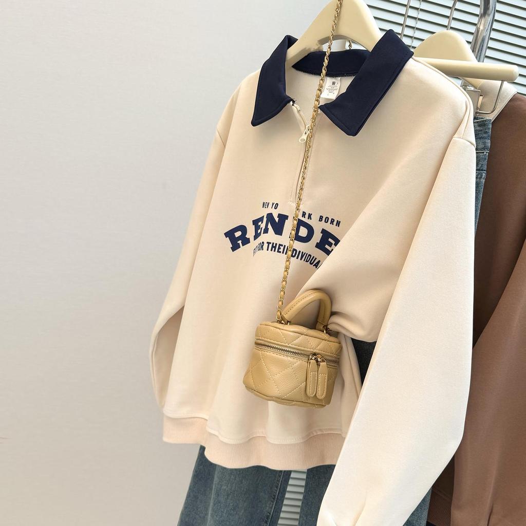 Women's Retro Korean Style Half-Zip Polo Collar Sweatshirt - Early Autumn 2025 Collection