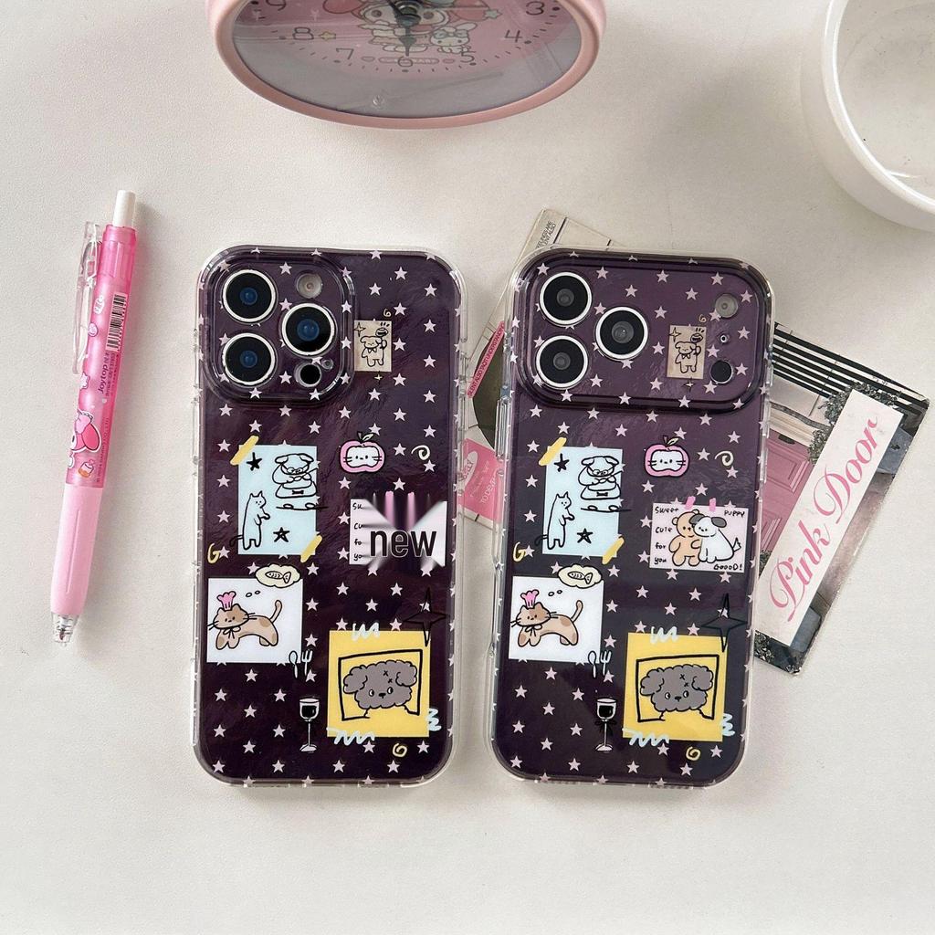 Cartoon Star Stickers Double Layer IMD Phone Case for iPhone 14/15/17 Pro Max