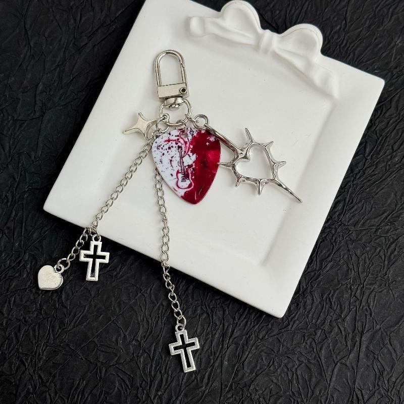 Punk Heart Cross Metal Pendant Keychain Durable Anti-Rust for Bag Purse Phone Strap Ideal Gift for Punk Enthusiasts