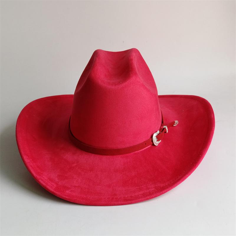 2026 Suede Cowboy Hat Leather Belt And Hat Color  New 58cm Cowboy Hat Suede Material Water Drop Top Men's and Women's Knight Hat