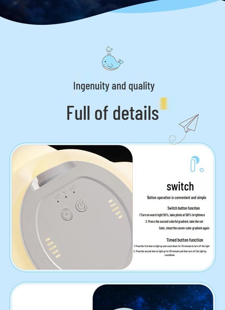 Dolphin Rechargeable Two-Speed Silicone Night Light with Remote for Kids