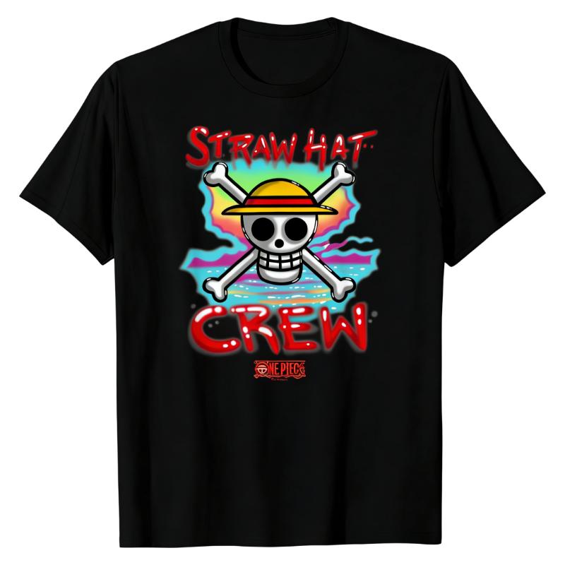 

Straw Hat Crew One Piece TShirt Pirate Jolly Roger Graphic Print Crew Neck Soft 100 Cotton Casual Street Fashion Urban Tops S