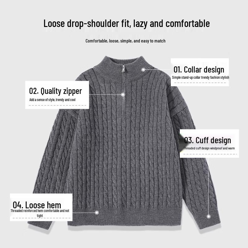 Baleno Men's Warm Half-Zip Stand Collar Knit Sweater
