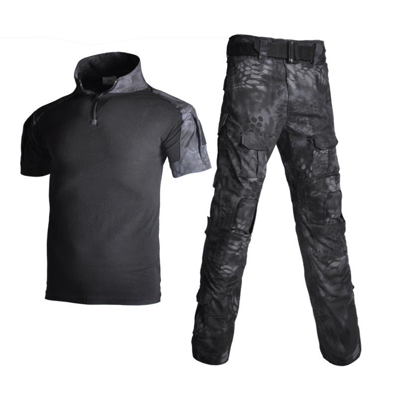 Hanye Men's Summer Camouflage Short Sleeve Frog Suit Training Set - Breathable T-shirt & Short Top