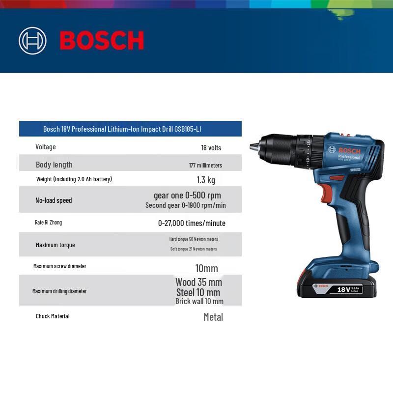 BOSCH GSB185-LI 18V Cordless Impact Drill CN plug (adapter included)