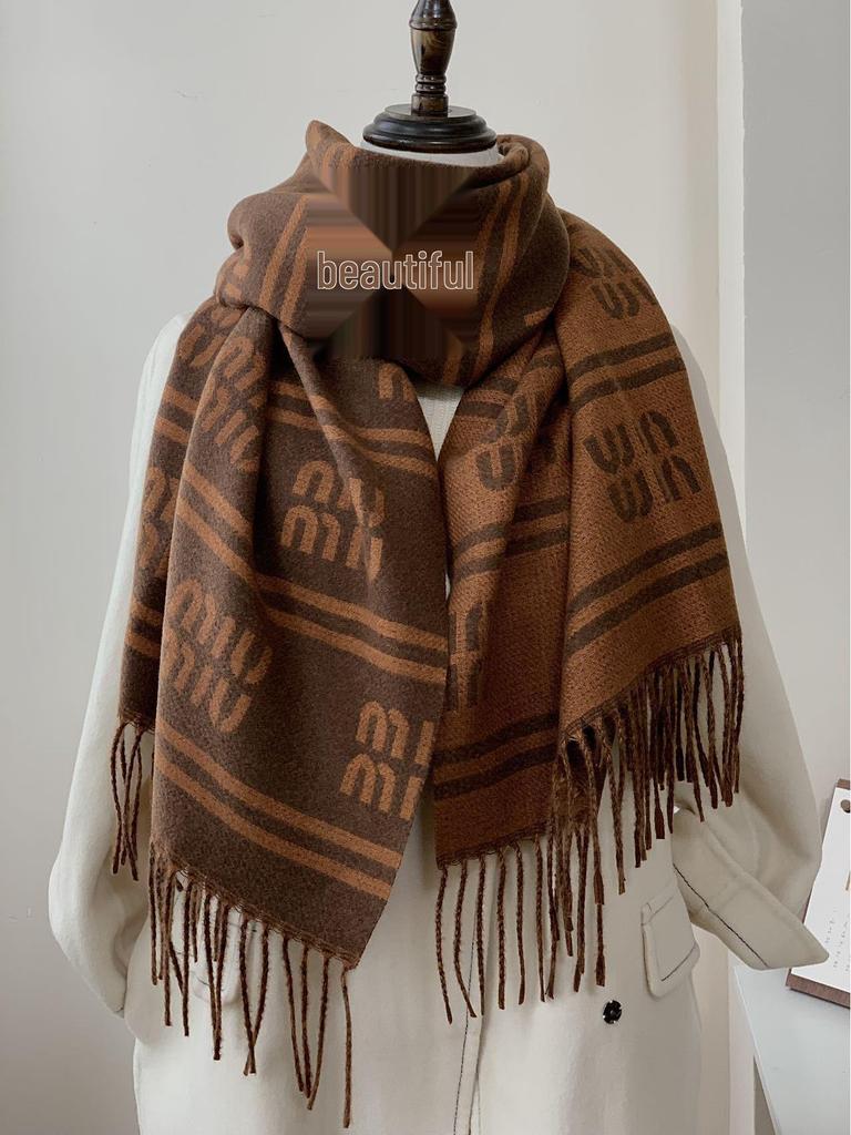 Women's Double-Sided Faux Cashmere Tassel Shawl - Warm, Thick High-End Autumn & Winter Scarf