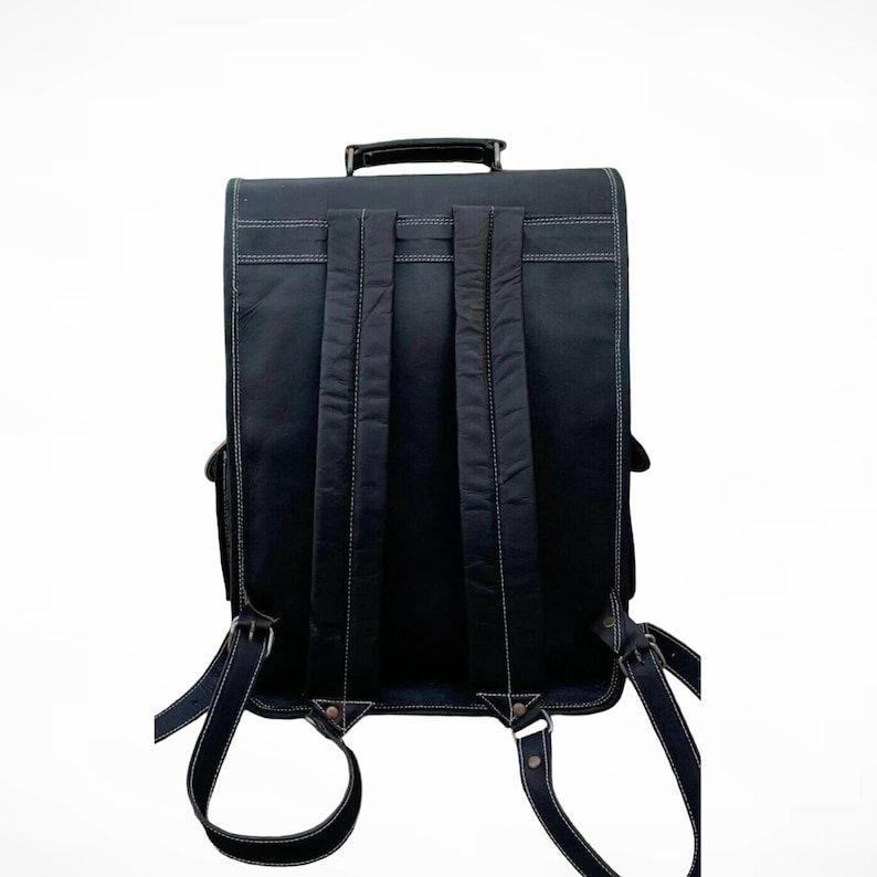 Handgefertigter schwarzer Leder-Laptop-Rucksack: Unisex Umhängetasche für Reisen