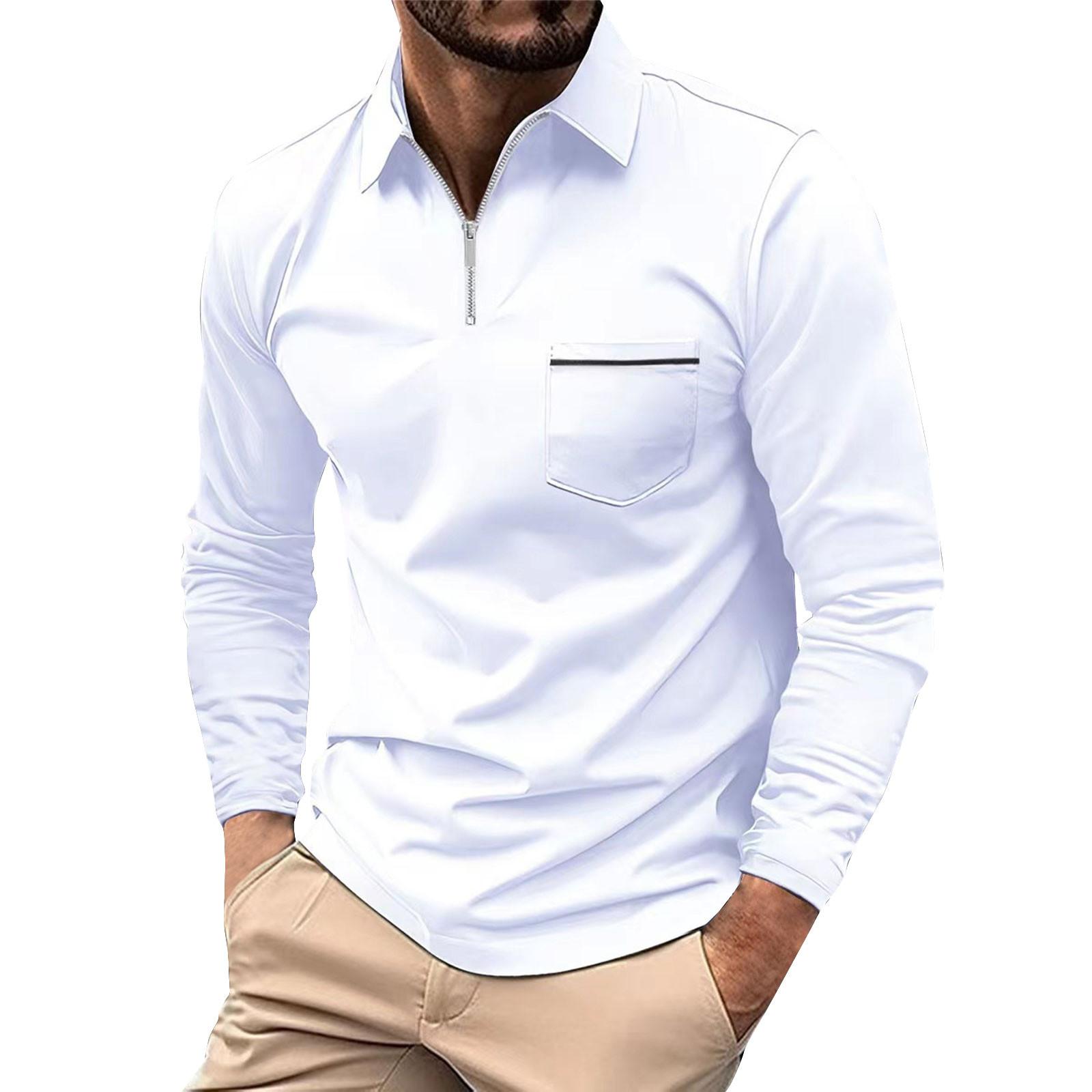 Мужская рубашка с длинным рукавом и застежкой-молнией с лацканами — фото 7