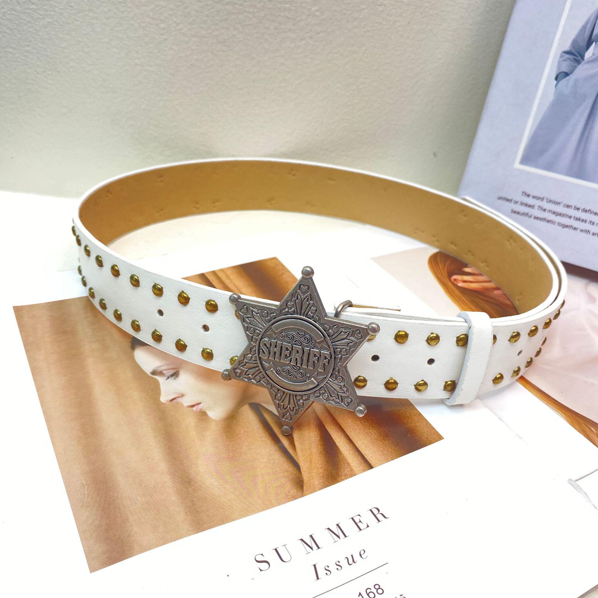 

Женский кожаный пояс с двойным рядом заклепок в стиле панк для джинсов 105 cm