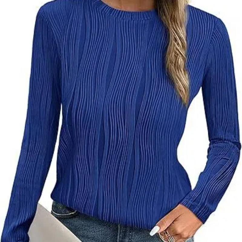 Womens Tops Trendy Dressy Casual Long Sleeve Crewneck Basic T Shirts Solid Loose Textured Blouses Outfits