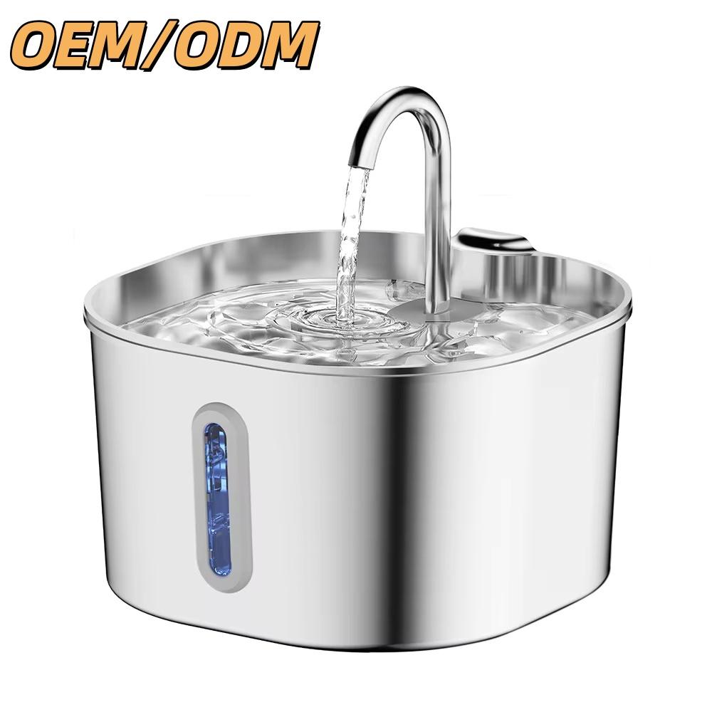 /ODM Eco-friendly 2.2L Cat & Dog Water Dispenser Solid Pattern 304 Stainless Steel Mini Pet Bowl Chargeable Purified Water 5L