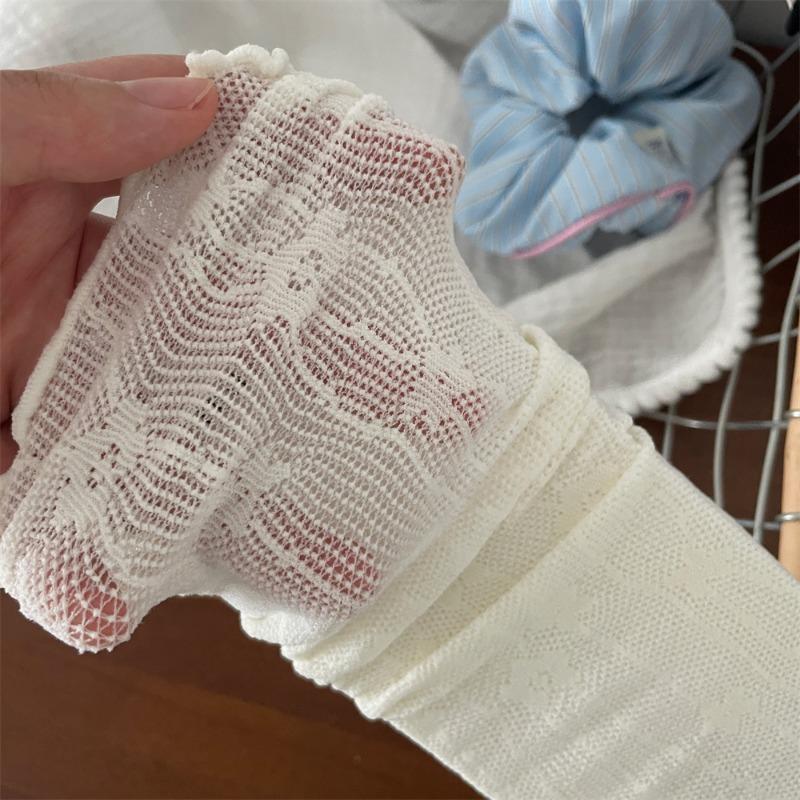 2 Pairs of Summer Ballet Style Thigh-high Socks, Thin and Sweet Girl Breathable Mesh Pile Socks, Lace Socks