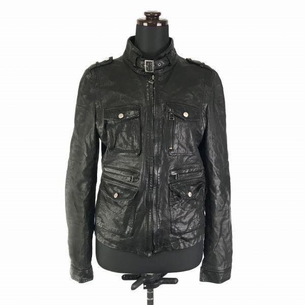 Chin Belt Sheep Leather Riders Jacket/Women’s L/66/Black/Three Pockets, Faux Pocket Detail(USED)