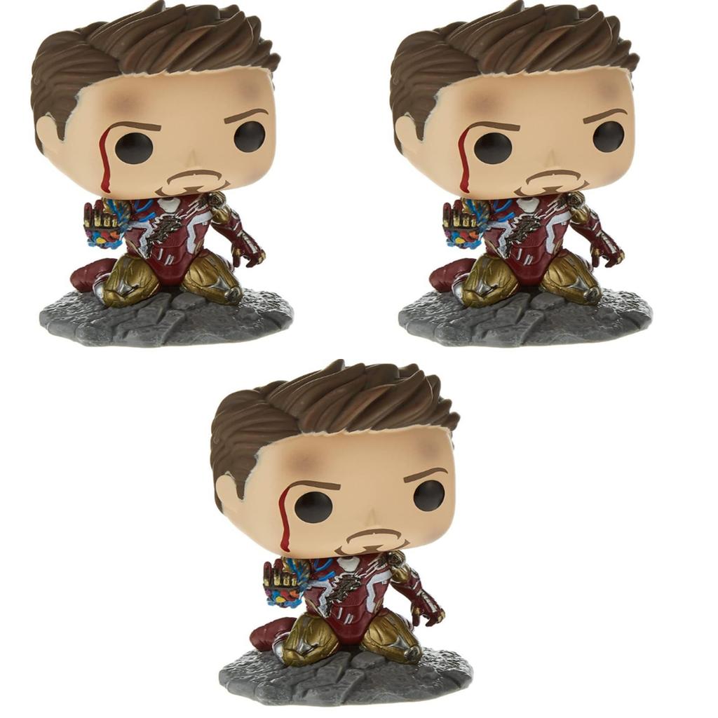 Pop Avengers Endgame Ich bin Iron Man Leuchtet im Dunkeln Vinyl-Figur Spielzeug Tony Epische Momente des kampfgezeichneten Tony Stark Auf modellierter Geländebasis