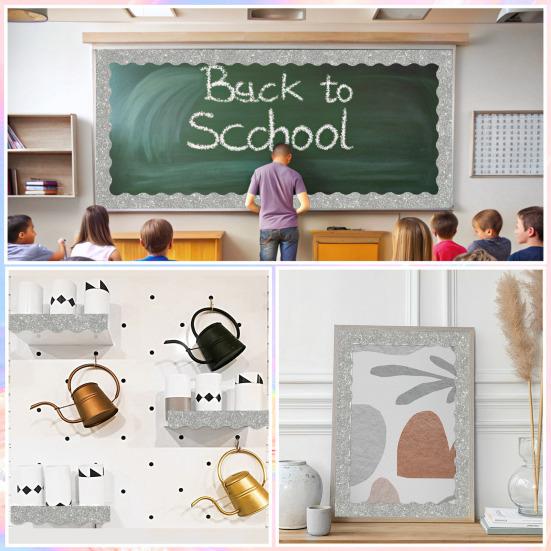 Scalloped Bulletin Board Border Vibrant Color Simple Installation Shiny DIY Decorative Roll Bulletin Board Border