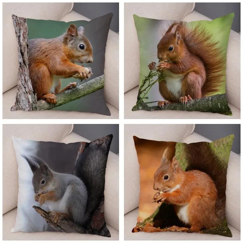 Cute Squirrel Cushion Cover Pillowcase Pillow Covers Home Decor Pet Animal Pillows Case Super Soft Polyester Pillows Covers
