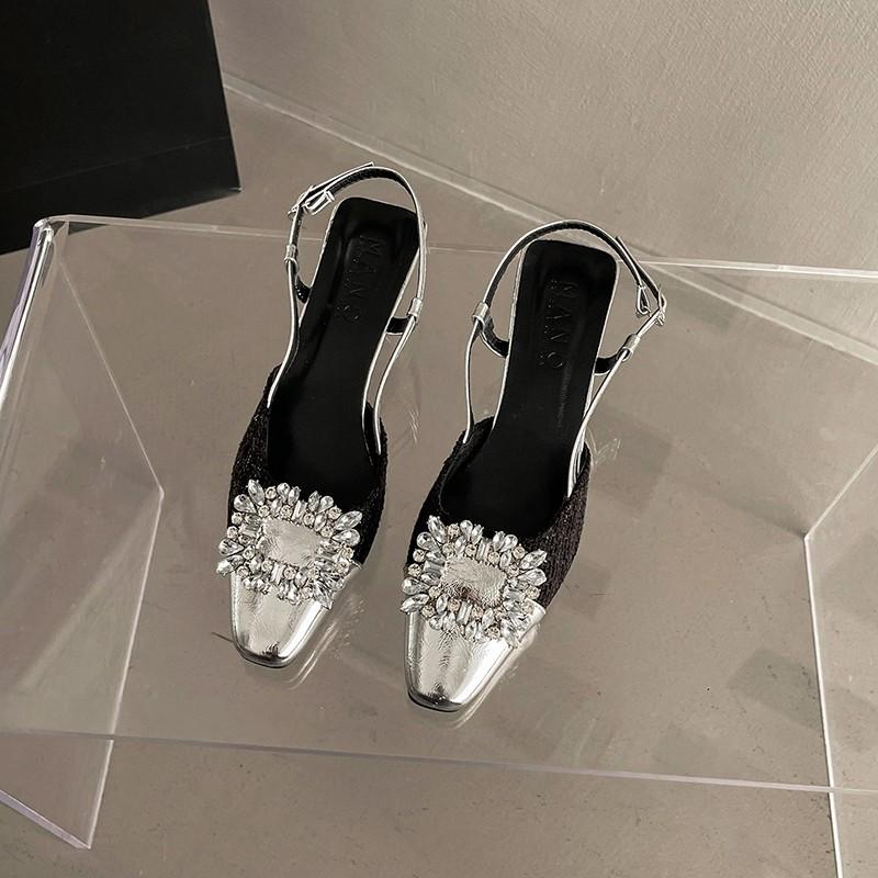 Fashion rhinestone pointed high heel bag head sandals thin heel spring and summer new single shoes