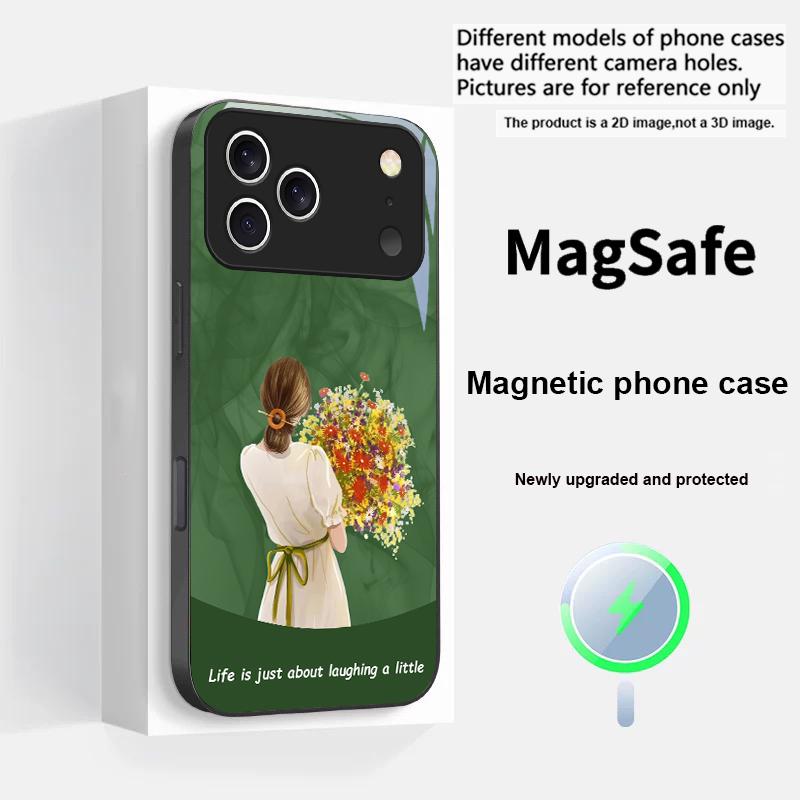 The Girl Holding Flowers For iPhone 17 Pro Max 16 E 15 14 13 Plus 12 Mini 11 17 Air XR Xs Max 7 Plus Magsafe Glass Phone Case