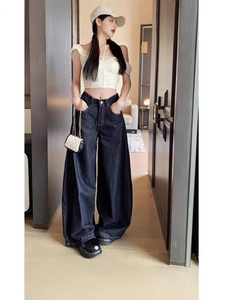 Plus Size High Waist Wide Leg Denim Pants - Women's Summer Trendy Loose Fit
