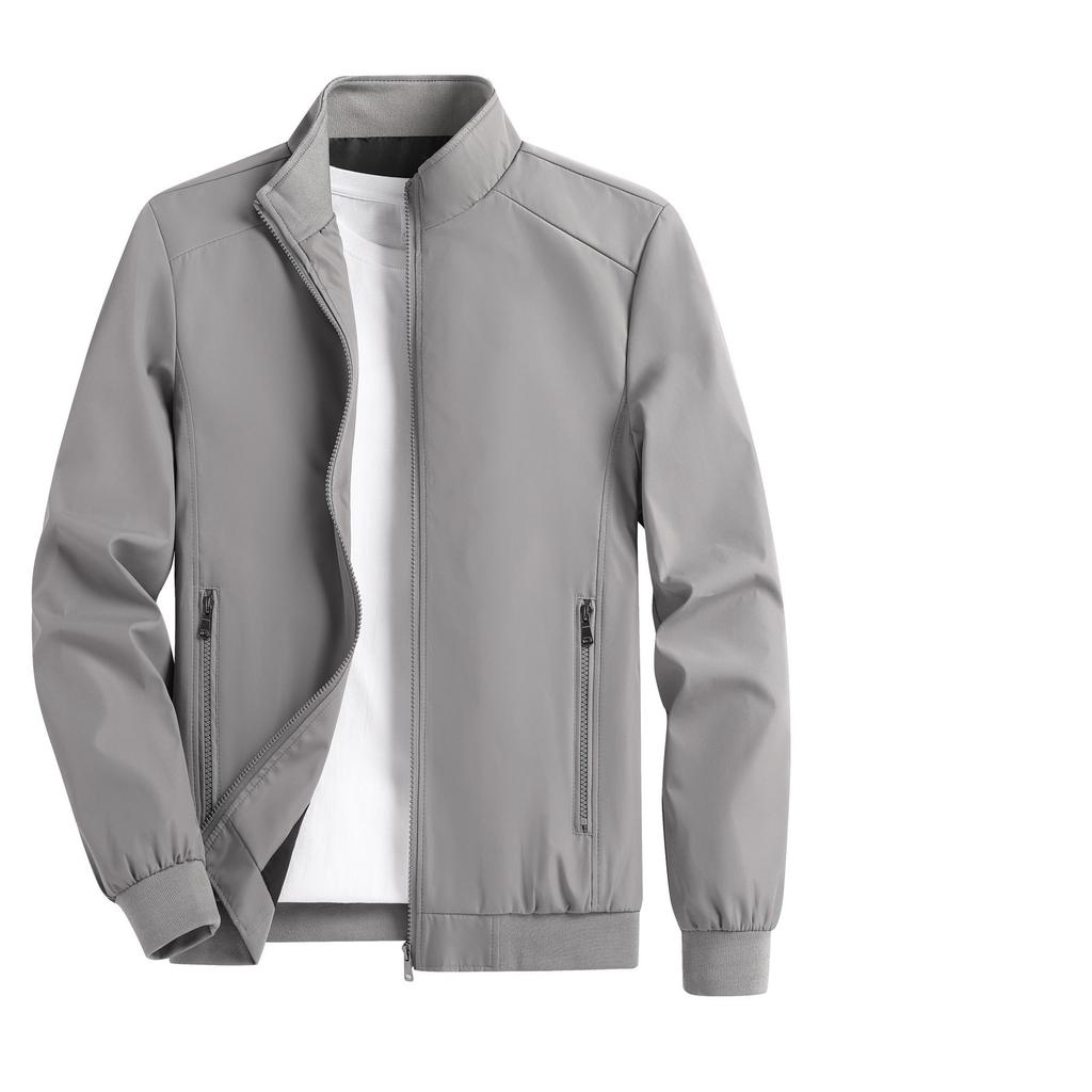 Men's Spring and Autumn Thin Casual Jacket Solid Color Stand Collar Cardigan Jacket Men's Outdoor Sports Casual Versatile Top