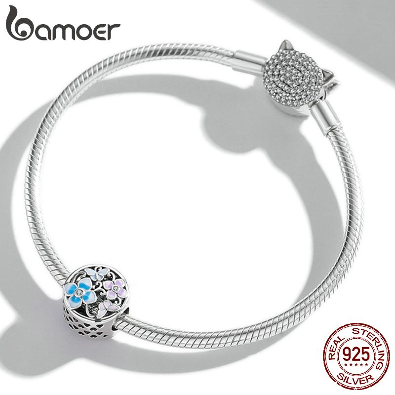 Bamoer Colorful Flowers & Butterflies Charm Authentic 925 Sterling Silver Pendant Fit Women DIY Making Bracelet Fine Jewelry Gift