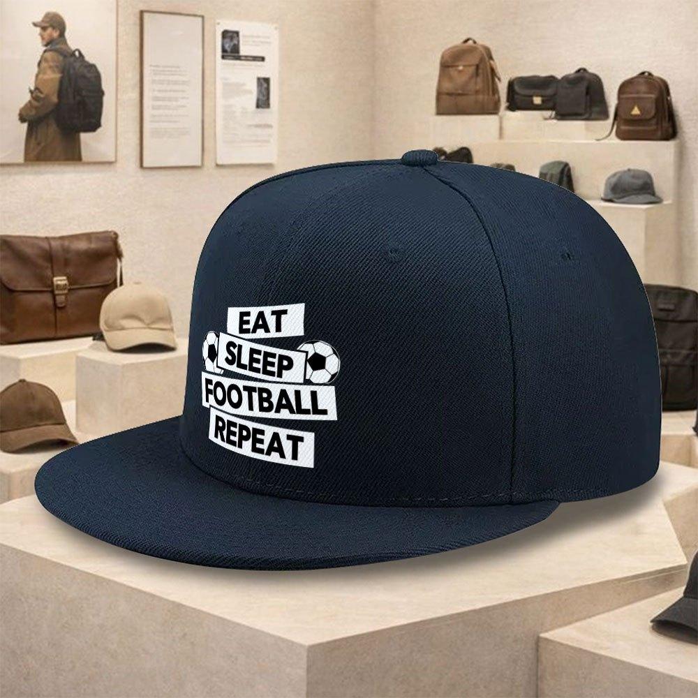 Eat Sleep Football Repeat Graphic Baseball Cap Polyester Unisex Snapback Hat Casual Street Style