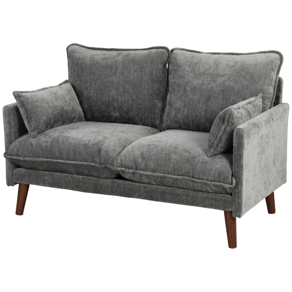 2 Seater Sofa, Loveseat Sofa with Spring Cushions, Wide and Deep Seat, Wood Legs, Grey