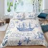 Nautical Duvet Cover Set Boat Pirate Bedding Set King Size Retro Sailboat Brown Comforter Cover Anchor Compass Vintage Quilt Set